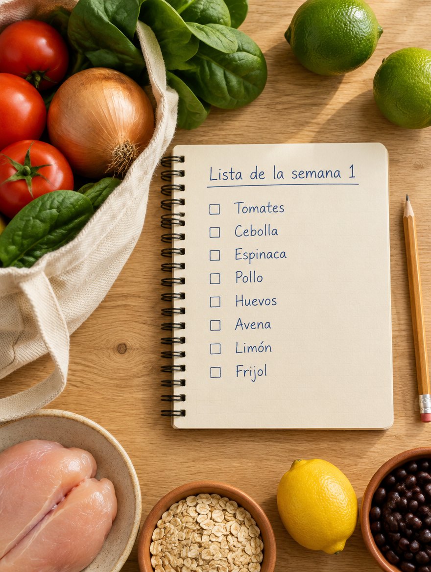 La lista de compras impresa sobre la mesa